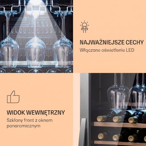 KLARSTEIN Winiarnia 46 Butelek, Chłodziarka na Wino, Jedna Strefa Chłodzenia, Chłodziarka Wystawiająca Wino i Piwo, Winiarnia Wewnętrzna i Zewnętrzna z Szklanymi Drzwiami, Wino z Ochroną UV, 4-18°C