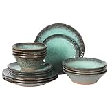 Gibson Elite Green Lantern Service for 4 (16 Piece) Double Bowl Dinnerware Set, Teal, Soft Gray, Dinnerware Set