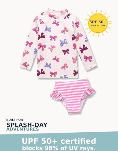 Image of VAENAIT BABY Girls Rash Guard Swimsuit UPF 50+ Long Sleeve Toddler Bathing Suit Ribbon Stawberry Floral Fruit for 2~8Years