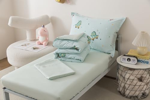 Image of Caressma 5 Pieces Twin Size Comforter Set Bed-in-a-Bag For baby & Kids,Soft Comforter Print Lovely Green Dinosaurs.Includes Comforter,Fitted Sheet,Flat Sheet,Pillow Case & Pillow Shame For All Seasons