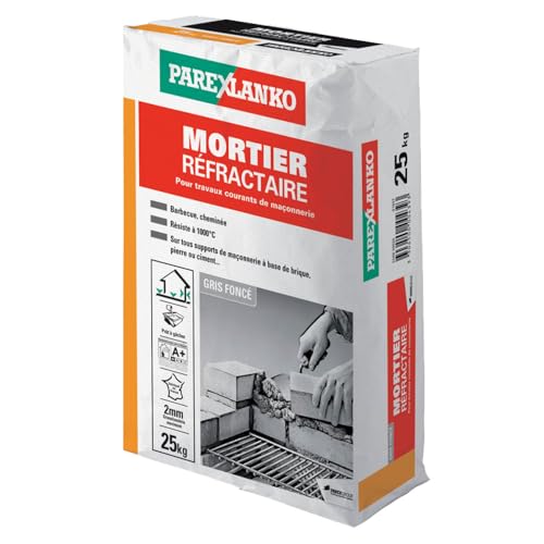 Parexlanko, Mortier Réfractaire, Mortier pour montage à base de brique, pierre ou ciment, 25kg Gris