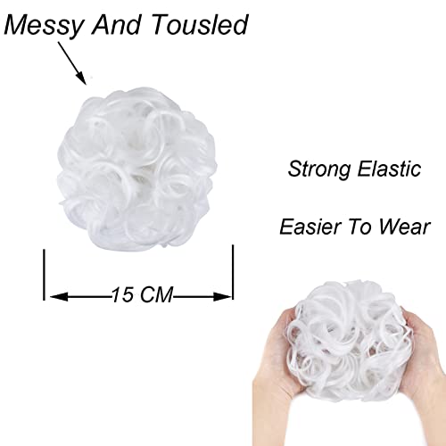 Elaine Hair Buns Hair Piece Messy Tousled Wavy Curly Scrunchies Wrap Ponytail Extensions With Elastic Rubber Band Synthetic Donut Updo Hairpieces For Women Girls (White) #TOP3