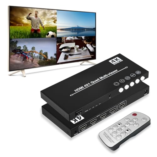 4K@30Hz HDMI Quard マルチビューアー、4入力1出力HDMIシームレススイッチ 4x1 1080Pディスプレイマルチビューア対応 DVD/ゲーム機/任天堂スイッチ/ ps4pro/ Apple TV/プロジェクターモニタリングに対応