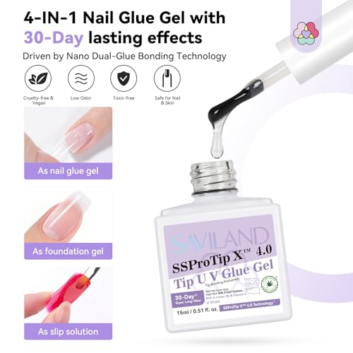 SAVILAND Pro Gel Nail Kit with Drill: Short Almond Tips 12 Sizes Gel Nail X Kit 500 PCS Strong Nail Glue U V Nail Lamp for Nail Extension Salon DIY Home Gift for Women