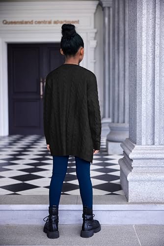 Image of Arshiner Girls Open Front Cardigan Long Sleeve Casual Kids Fall Clothes Solid Thick Chunky Sweater Coat with Pockets