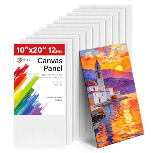 10x20 Inch Large Canvas Panels 12 Pack – 8 oz Triple Primed 100% Cotton Flat Canvas Boards for Painting, Acid-Free White Art Surfaces for Oil, Acrylic & Mixed Media