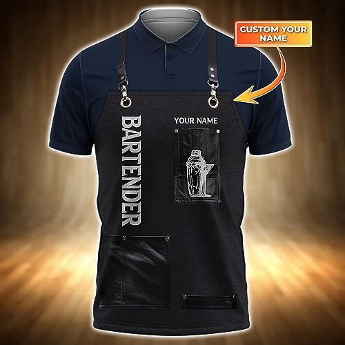 Personalized 3D Bartender Polo Shirt with Custom Name Bartender Polo Shirt, Mens Polo Shirts for Gifts, Short Sleeve Men's Shirt Multicolor2