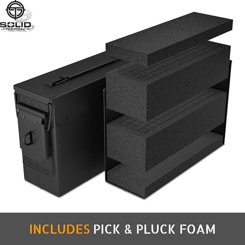 Solid Tactical 30 Cal Metal Ammo Can with Foam - Black - Custom M19A1 Waterproof Ammo Storage Box