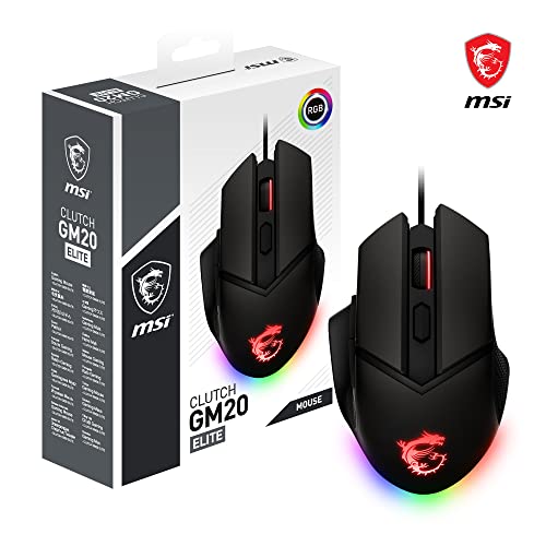 MSI Clutch GM20 Elite - Mouse Gaming ergonomico USB, RGB Mystic Light, Sensore Ottico PAW 3309 (6400 DPI), Switch fino a 20 mln di click, sistema di pesi modificabili - Immagine 1