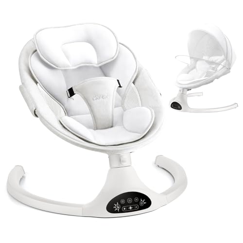Image of LAREX Baby Swing Infant Swing Electric Toddler Baby Rocker Portable for Newborn Boy Girl, 5 Sway Speeds with Remote Control, 10 Preset Melodies and Bluetooth, 0-6 Months Max 20 Lbs (White)
