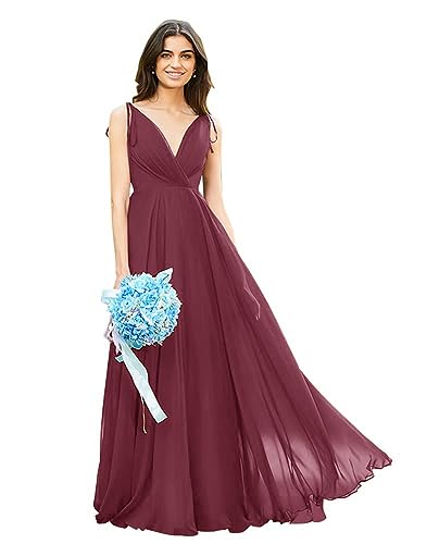 Image of HSFIYAKJ Bridesmaid Dresses Long Chiffon Formal Dress Open Back V Neck Evening Prom Gown for Women with Pockets