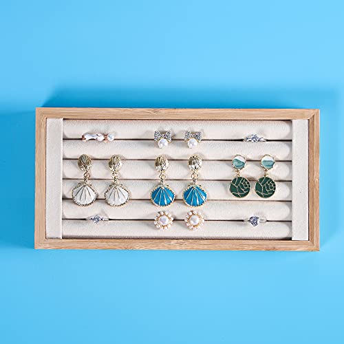 Coward Bamboo Ring Display Holder Jewelry Storage Tray Organizer Ring Stand For Home Desk or Shop Store Selling Show(beige)