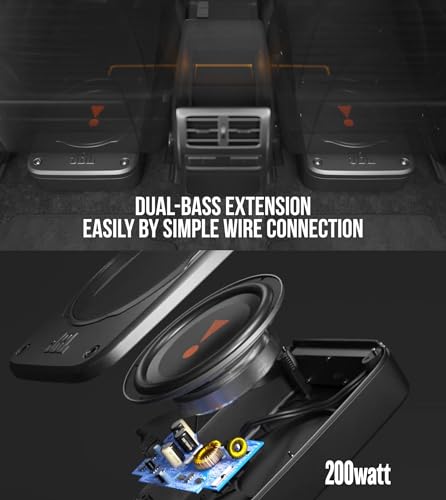 JBL BassPro Lite - Ultrakompakter 7' Aktiv Untersitz Subwoofer für Auto mit integriertem...