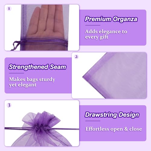 Image of Crweety 50 Pcs 6x9 Inch Purple Organza Bags, Small Mesh Gift Bags Drawstring Elegant Scented Sachet Bag Empty for Graduation, Jewelry Packaging, Wedding Birthday Party Favor & Baby Shower Treats