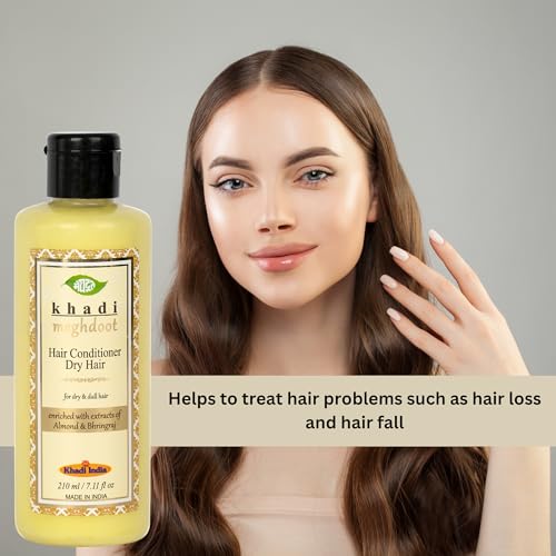 Image of Khadi Meghdoot Hair Conditioner for Dry and Dull Hair - Enriched with Almond and Bhringraj Natural Herbal Formula for Soft, Smooth, and Healthy Hair 210ml(Pack of 2)