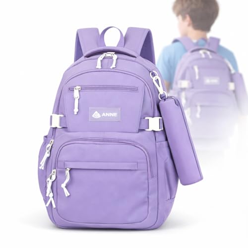 Mochila Infantil com Estojo Masculina Feminina Escolar e Faculdade Grande Capacidade – Impermeável, Resistente, com Múltiplos Compartimentos e Bolsos Organizadores – Ideal para todas as Idades Lilas