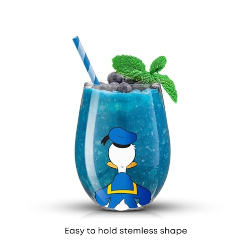 Image of JoyJolt Disney Mickey Mouse Squad Collection Tumblers. 15oz Stemless Wine Glasses Set of 4 Stemless Drinking Glasses. Gifts Stuff, Wine Glass Mickey Mouse Cup Set