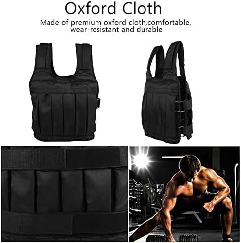 Oxford Cloth Bodybuilding Weight Vest Adjustable 50KG Weighted Vest Strength Training Vest Exercise Waistcoat Jacket for Workout Fitness, 21.7 x 17.3in