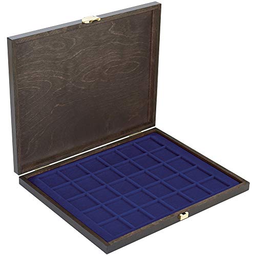 Estuche LINDNER Carus-1 para monedas de madera auténtica con plantilla de 38 mm azul