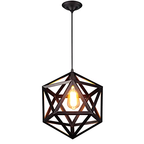 Lustre cage noir rétro E27 plafonnier industriel pour entrée et ferme rustique