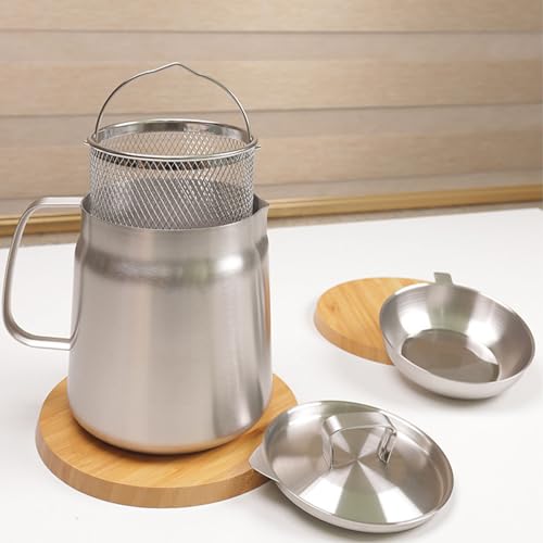 Miniatura 2 de Stainless Steel Oil Filter Pot With Strainer For Kitchen, 304 Stainless Steel, Large Capacity, Versatile Oil Fryer And Filter Cup Combo Vessel 1.5l