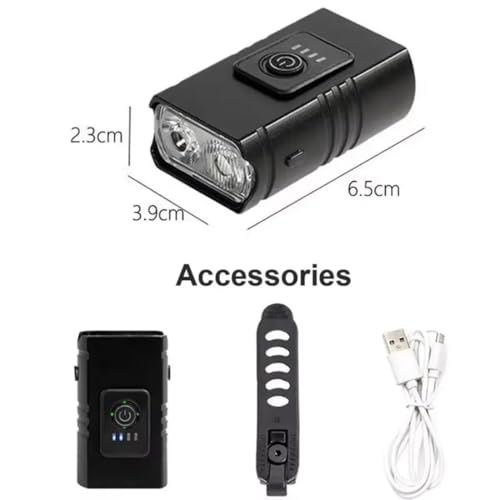 Image of USB Rechargeable LED Bike Bicycle Light with Super Bright Headlight, Waterproof Aluminum Body - Compact Black Front Light - Ideal for Night Riding, Road & Mountain Cycling