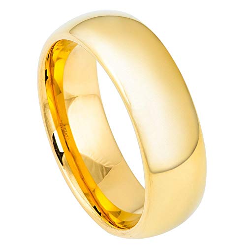 Gentlemen's Bands Stoic Men’s Tungsten Carbide Wedding Band 7mm Gold Polished Domed Ring Comfort Fit | Scratch Resistant Durable Mens Wedding Ring | Classic Gold Band for Men Engagement Anniversary