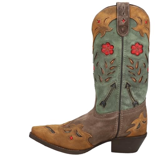 Laredo Womens Miss Kate Floral Tooled Inlay Snip Toe Casual Boots Mid Calf Mid Heel 2-3" - Brown3