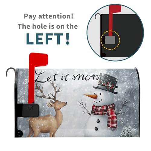 Image of Winter Snowman Deer Mailbox Cover Magnetic Standard Size 21 inchx18 inch Christmas Snowflake Cardinal Decorative Mailbox Covers Winter Holiday Mailbox Wraps Post Letter Box Cover for Home Garden Yard