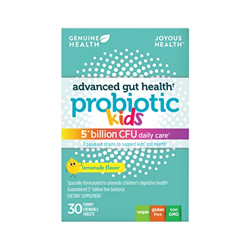 Genuine Health Probiotic for Kids, Lemonade Flavor, 5 Billion CFU, Digestive + Immune Support, Shelf Stable, for Advanced Gut Health, 30 Count Chewable Tablets