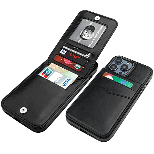 KIHUWEY Compatible with iPhone 14 Pro Max Case Wallet with Credit Card Holder Flip Premium Leather Magnetic Clasp Kickstand Heavy Duty Protective Cover for iPhone 14 Pro Max 6.7 Inch (Black)