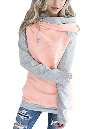 Yieune Damen Kapuzenpullover Rollkragen Pulli Pullover Sport Kapuzenpulli Sweatshirt Kontrastfarbe Hoodies (Rosa S) Cover