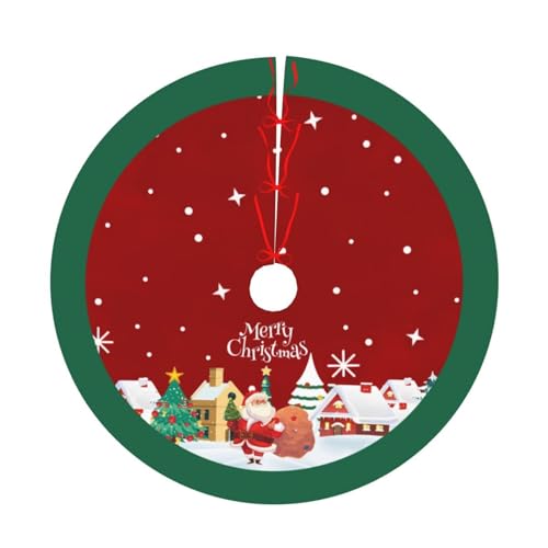 Christmas Tree Skirt with Santa Claus, Merry Chrismas Red and Green 48 Inches Tree Skirt Ornaments, Soft Christmas Tree Mat for Holiday Party Indoor Outdoor Decorations