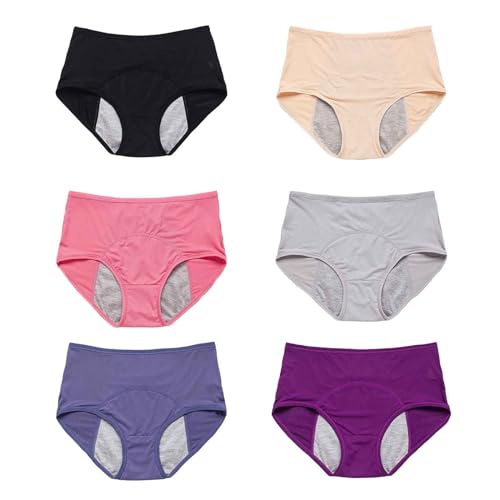6 bragas de incontinencia para mujer, ropa interior de período, transpirable, ropa interior, ropa interior de cintura alta, a prueba de fugas, ropa interior menstrual, ropa interior menstrual, 6
