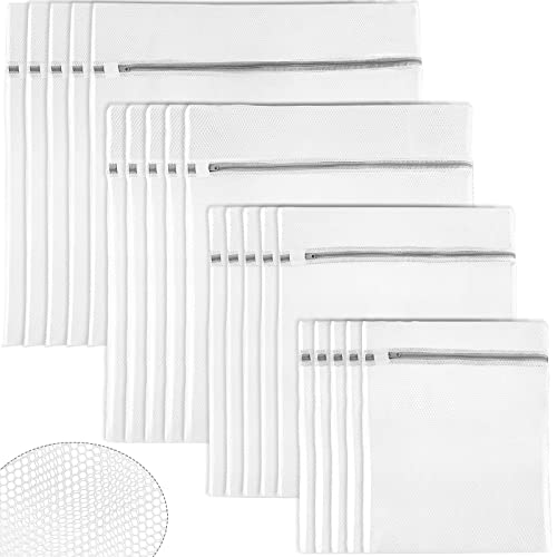 20 Pcs White Mesh Laundry Bags For Delicates With Zipper Laundry Wash Bag Net Lingerie Bag Organizer Washing Machine For Clothes Bra Garment Sock Underwear Blouse Hosiery Stocking Dryer Travel #TOP12