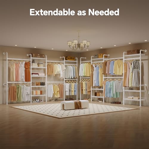 W4 Wall Mounted Closet System, Expandable Clothes Rack Heavy Duty Clothing Rack for Hanging Clothes, Industrial Pipe Closet Organizers for Reach in Closet, White - Image 4