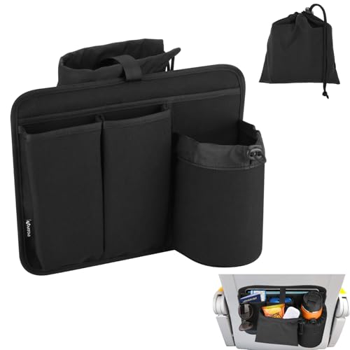 Easecos Airplane Seat Back Organizer Flight Travel Organizer with 3 Metal Clips for Seat Back Foldable Seatback Hanging Pocket with Storage Bag for Tablet Passport Phone Water Bottle