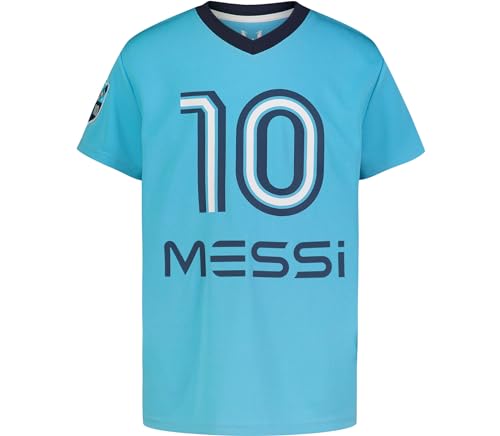 Image of Messi Boys' Lifestyle Short Sleeve Top, Loose-fit V-Neck Shirt with Logo, Comfortable