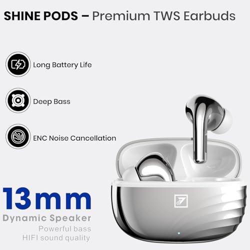 Image of ONE 7 Shine PODS Wireless in-Ear Earbuds | 13mm Dynamic Driver | Deep Bass | ENC Calling | Bluetooth v5.3 | Up to 36 Hours Playtime | Lightweight with Silicone Case (ON TWS-54) (Silver)