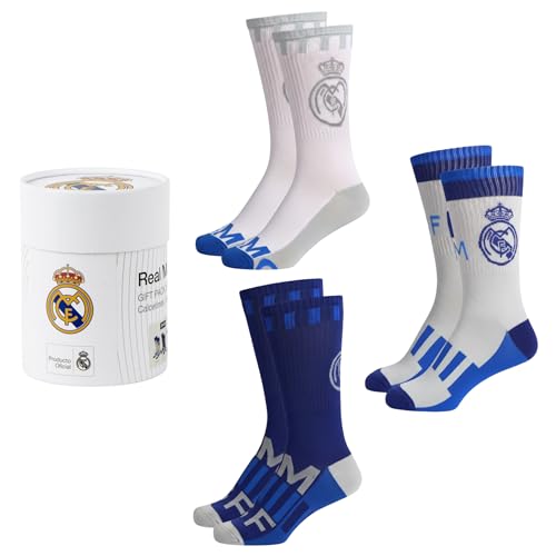 Real Madrid Chaussettes pour Homme, Lot de 3 Paires de Chaussettes en Coton, Coffret Cadeau...