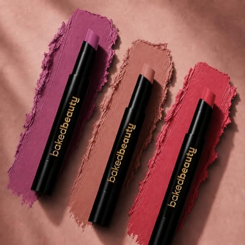 Image of BAKED BEAUTY Super Matte Lip Cream Crayon Pack of 3 Lipstick for Women | Long-Lasting 8 Hours Stay Non Transfer Retractable | Smudge Proof & Waterproof Lipstick Enriched with Jojoba Oil & Vitamin E 7.5g Forget Me Not