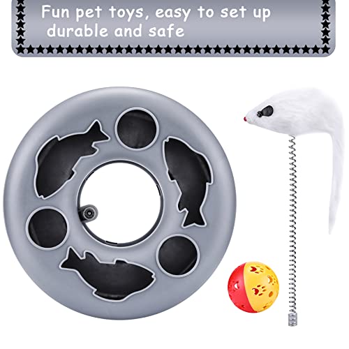 Image of Pawzone Cat Toys Set, Interactive Kitten Toys Roller Tracks with Catnip, Spring Pet Toy with Exercise Balls Teaser Mouse (Soft Grey)