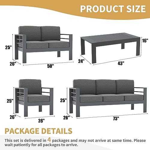 LayinSun Outdoor Aluminum Furniture Set, 5 Pieces Patio Sectional Conversation Chat Sofa Modern Seating Set with Coffee Table - Thumbnail 7