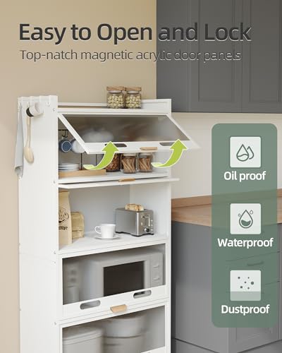 NETEL Kitchen Storage Unit,Kitchen Cabinets, Kitchen Cupboard with Wheels and Transparent Door,Kitchen Furniture,Pantry Cupboard,Bakers Rack,Kitchen Standing Shelf Unit - Image 3