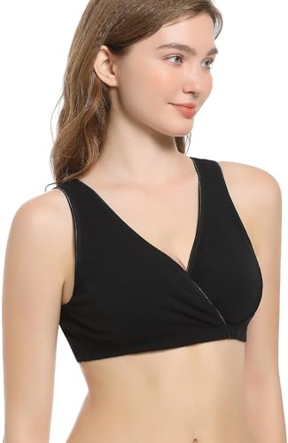 Image of CAKYE 3 Pack Cotton Maternity Nursing Bras Breastfeeding Sleep Bralette