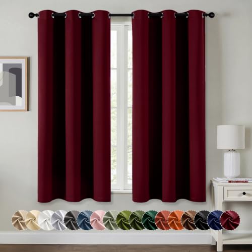 Image of MIULEE Christmas Blackout Curtains for Bedroom 2 Panels 40 inchx54 inch Burgundy | Thermal Insulated, Living Room Darkening Grommet Drapes, Noise Reducing, Light Blocking Window Treatments
