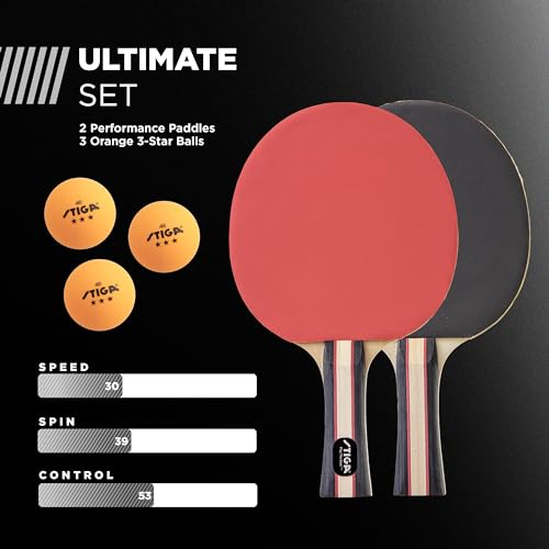Image of STIGA Performance 2 or 4 Player Table Tennis Set - USATT Approved Rackets and 3-Star Balls - 5-Ply Blade & Flared Handle - Perfect for Skill Development