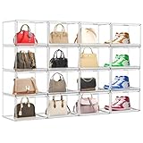 EZJOB 10 Pack Acrylic Shoe Boxes, Sneaker Display Case Size 14, Clear Shoe Organizer Stackable Plastic Stackable Storage Box Handbag Purse Organizer Shoes with Magenetic Lid