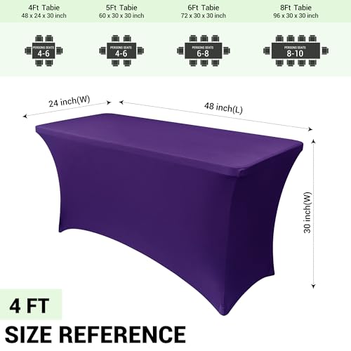 Image of Obstal 4Ft Stretch Spandex Table Cover for Standard Folding Tables - 2 Pack Universal Rectangular Fitted Tablecloth for Party, Banquet, Events, Trade Show (Dark Purple, 48L x 24W x 30H Inches)
