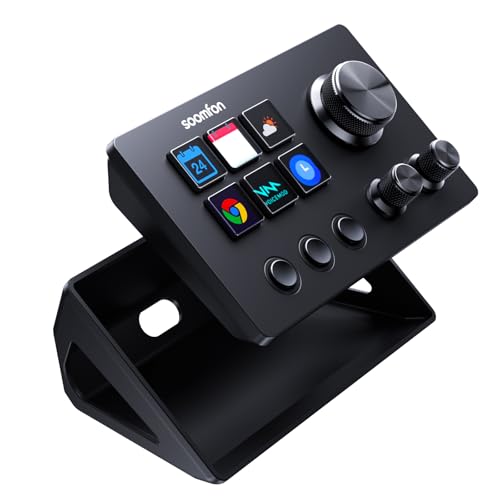 SOOMFON Stream Controller Deck SE Schwarz, 6 LCD Makrotasten & Drehknöpfe, auslösen von Aktion in Software wie OBS, Voicemod, Twitch, Youtube, für Streaming & Gaming, kompatibel mit Mac & Windos
